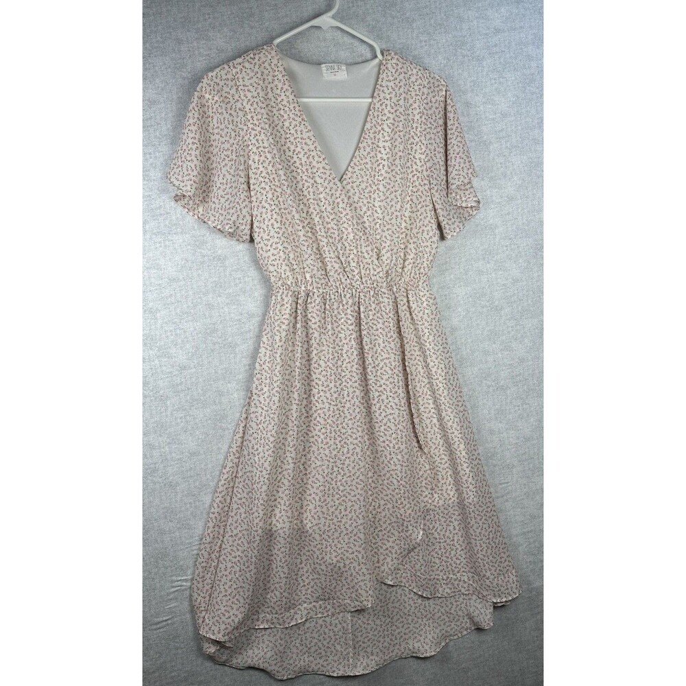 Sienna Sky Women's Medium Floral Wrap Dress Short Sleeve Hi-Low Belted